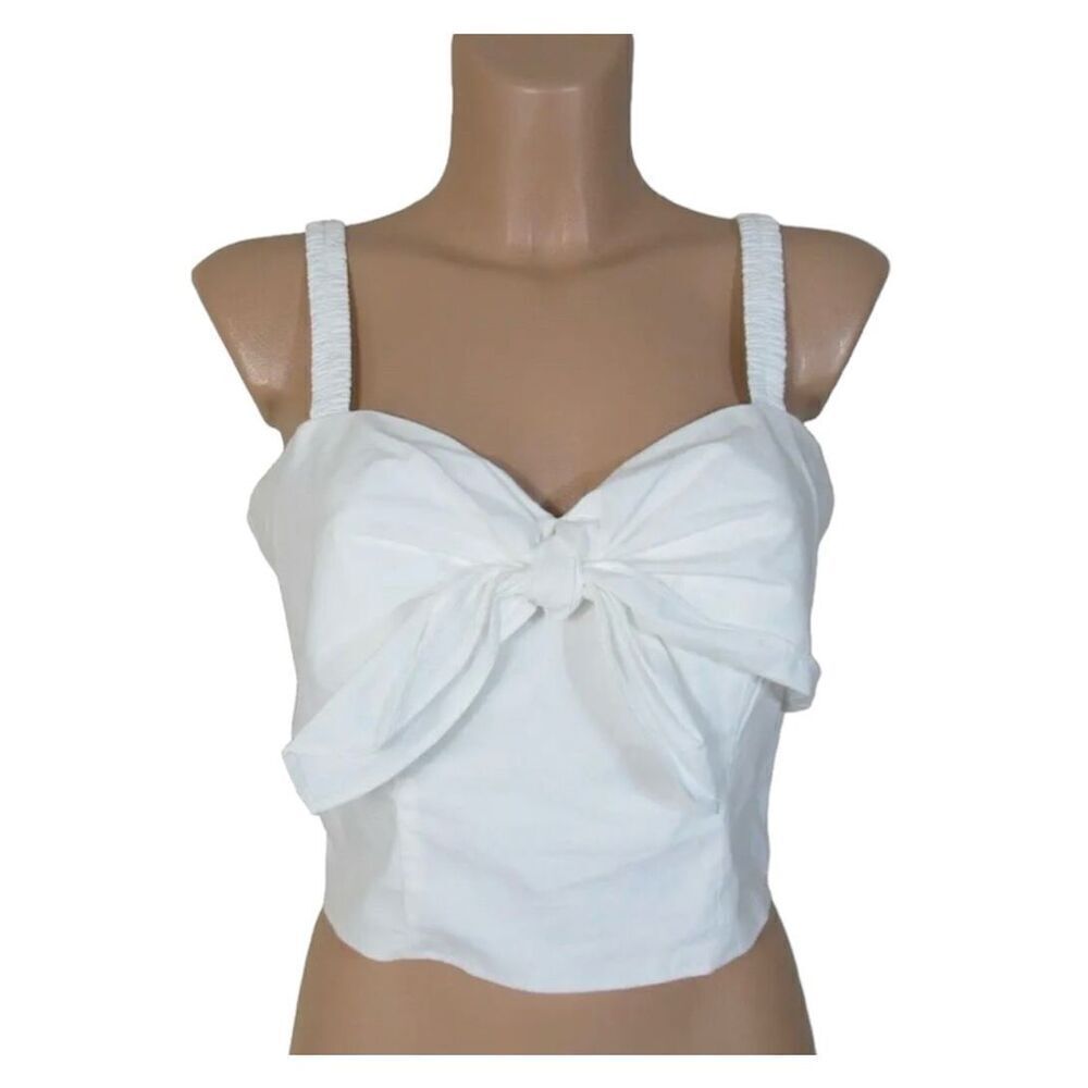 EXPRESS NWT Womans White Smock Back Tie-Front Cropped Sz Large Top with Straps